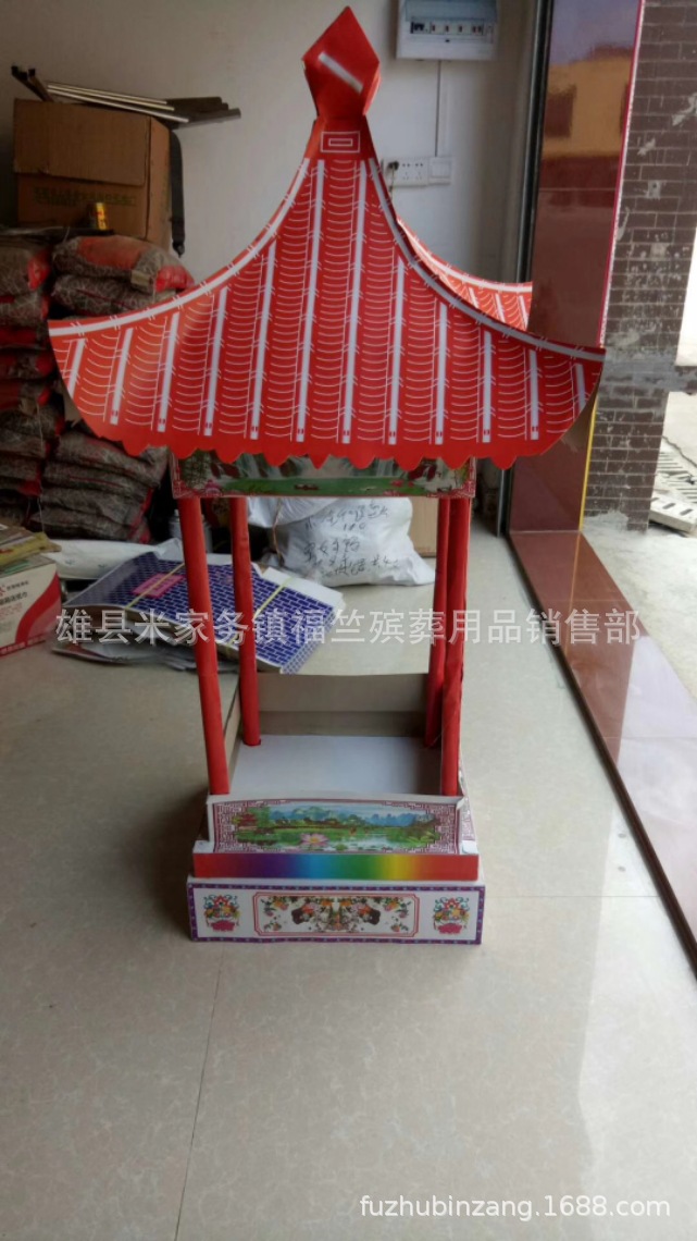 福竺殡葬用品 厂家批发纸活纸扎花圈 大号 四角凉亭 万寿亭