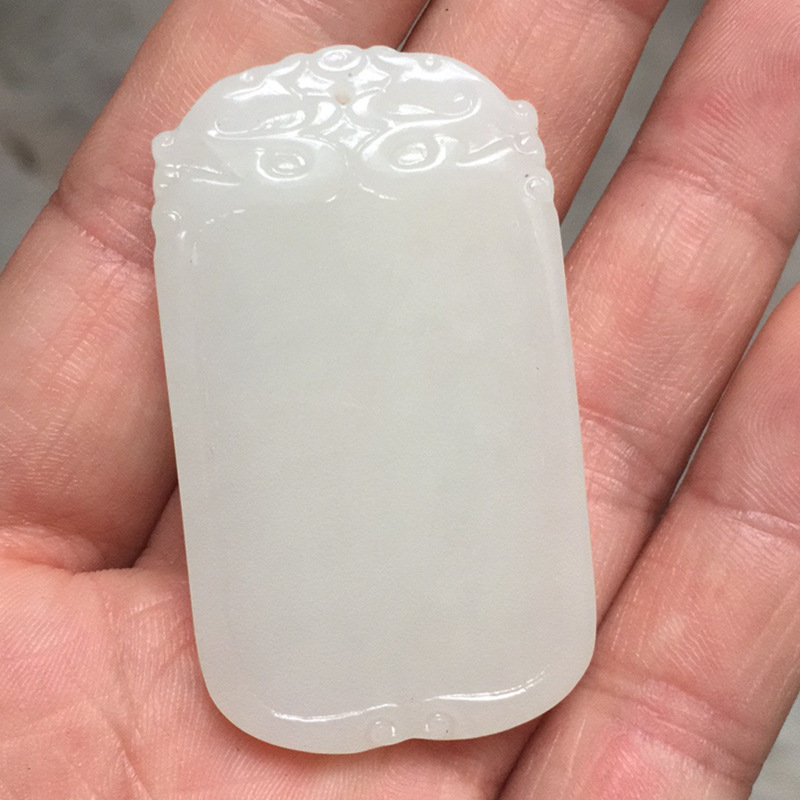 玉石吊坠和田玉白玉挂件平安无事牌吊坠玉佩韩料青海料带证书