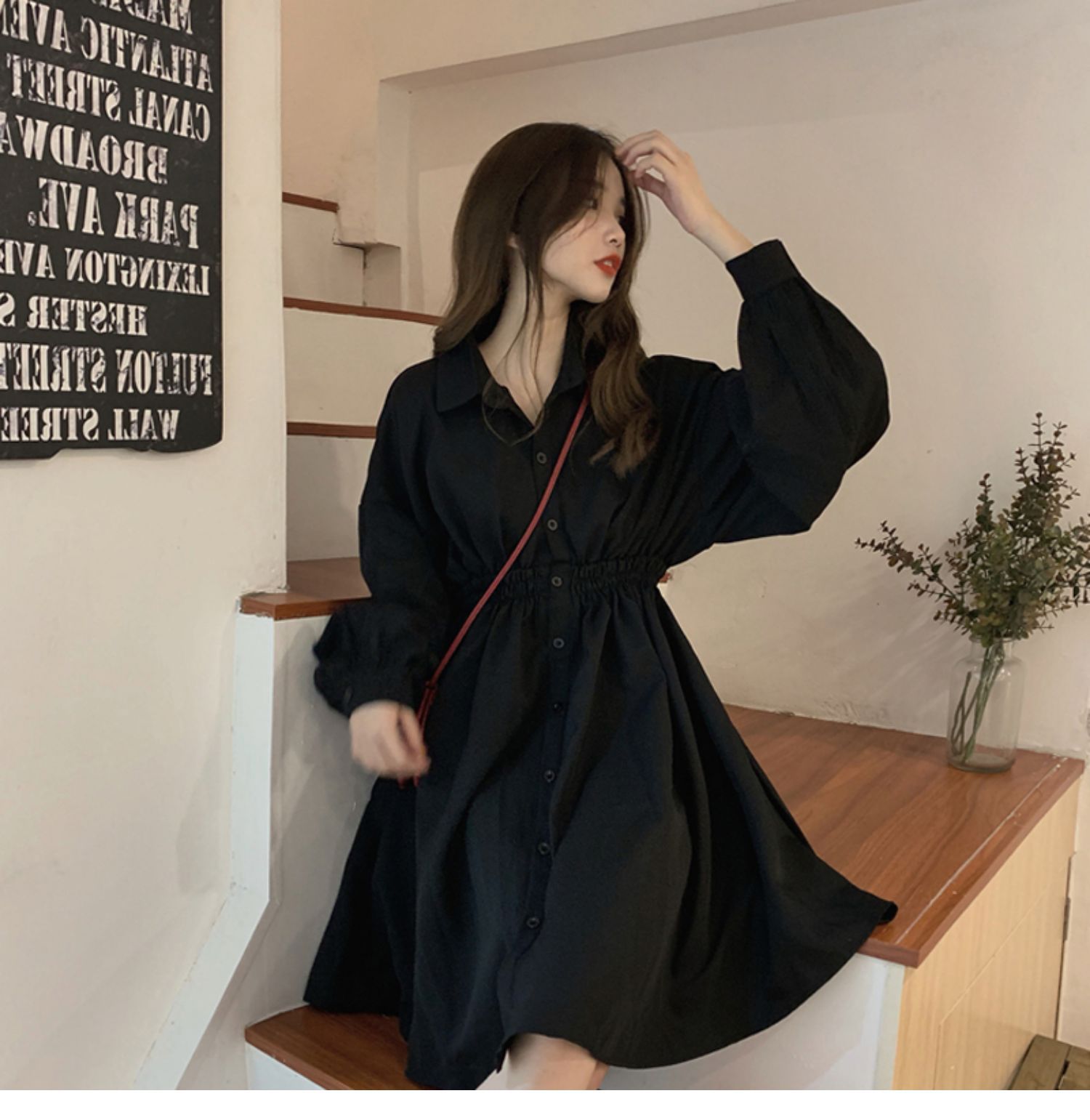 减龄穿搭新款复古赫本风小黑裙秋冬季连衣裙子甜美气质女神范3698