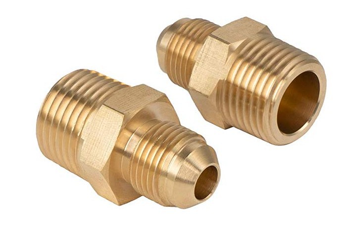 美制螺纹1/2npt转3/8flare锥度外螺纹燃气火盆铜制铜转换接头两只-阿