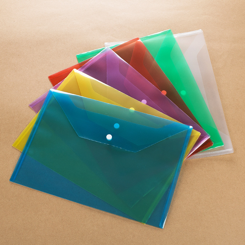 品跃批发多彩a4透明文件袋防水塑料按扣标签试卷合同收纳档案袋