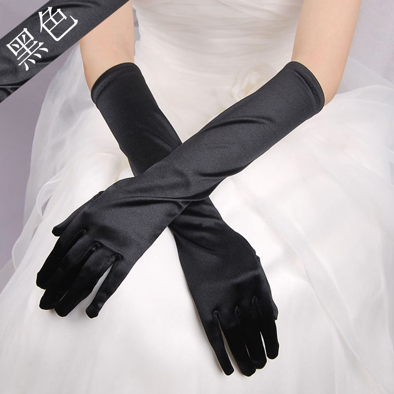 Wholesale Bridal Cross-Border Gloves with Finger Satin Glossy Sexy Performance Evening Dress Wedding Dress Sunscreen Arm Sleeves