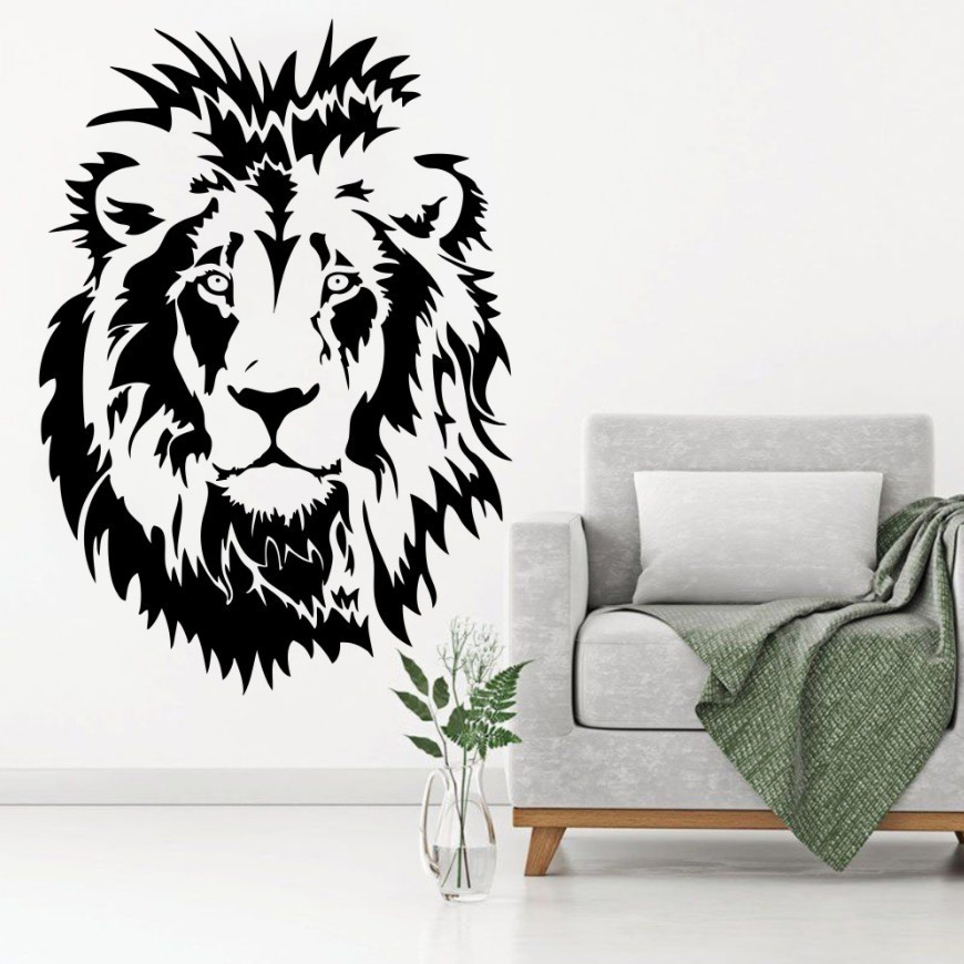 狮子 头像精雕艺术家居乙烯基墙贴画尺寸可定制