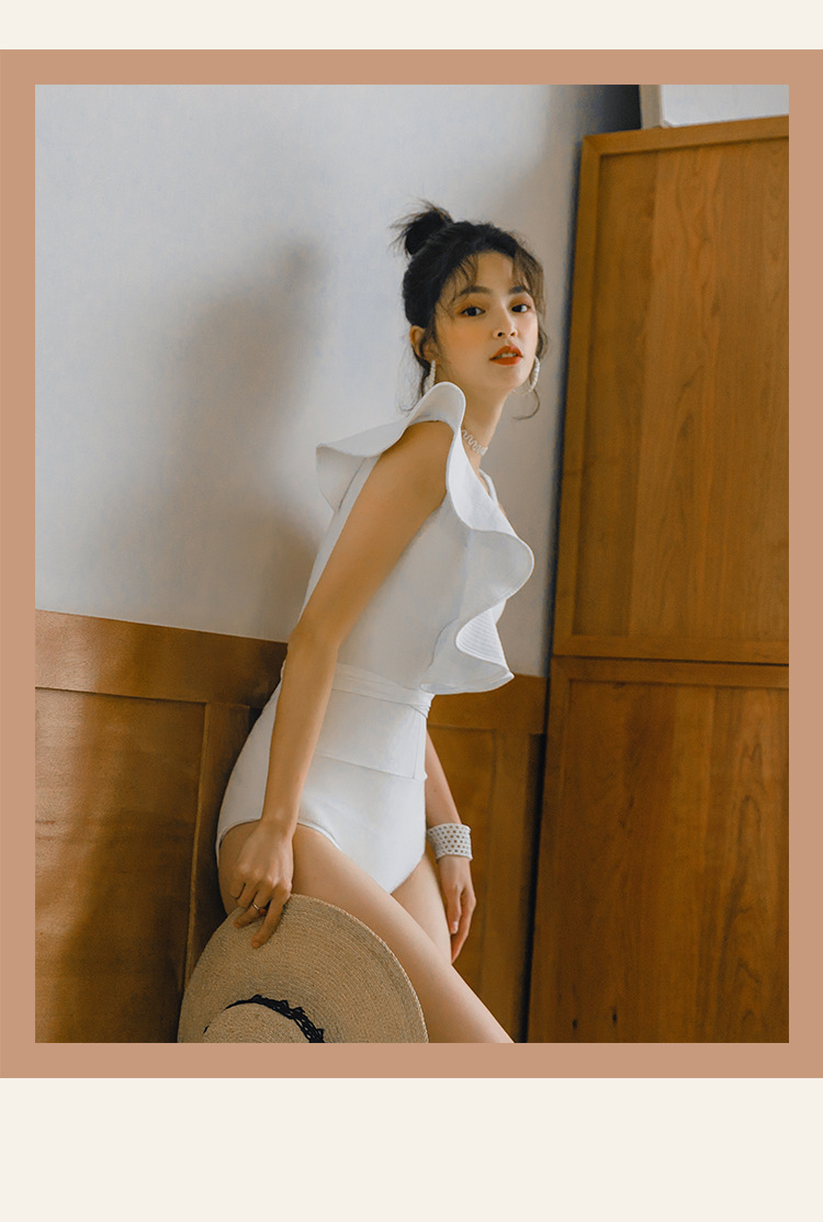 欧美性感比基尼法式复古绑带聚拢温泉度假显瘦遮肚ins连体泳衣女