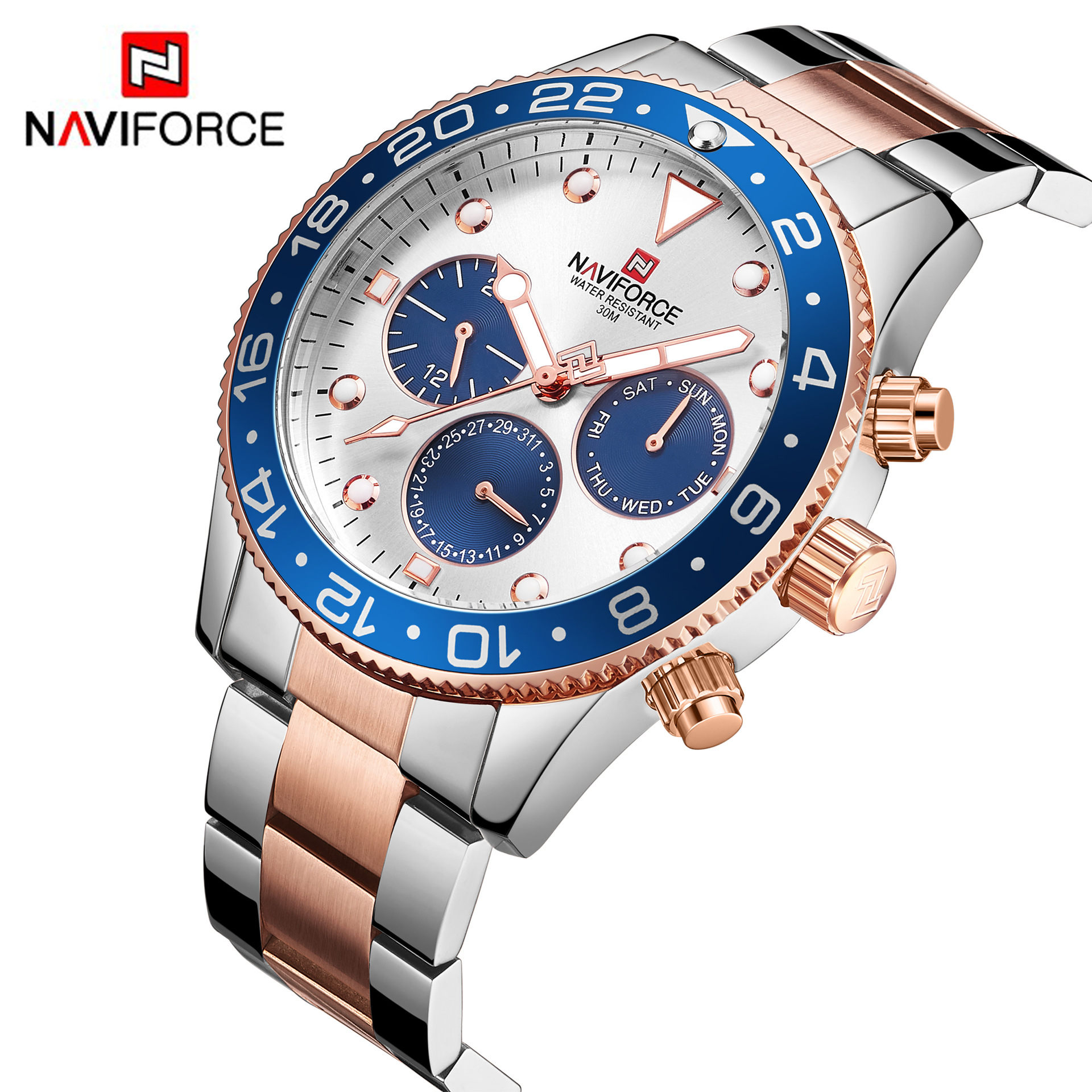 naviforce领翔9147外贸时尚男士钢带手表日历防水学生休闲石英表
