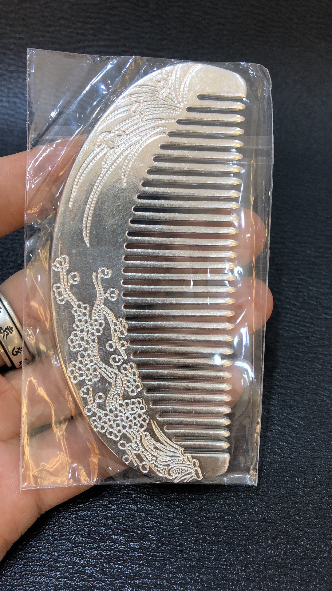 牡丹花纯手工雪花银头梳s999足银孔雀莲花发梳子送礼送妈妈银梳