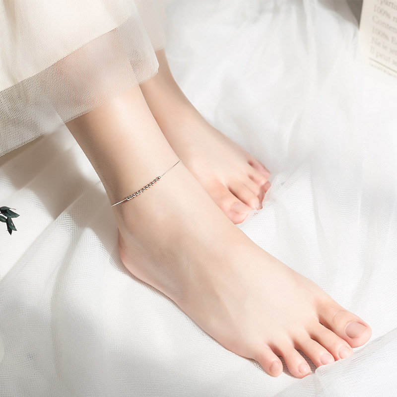 爱洛奇 s925银气质甜美小清新光珠豆豆脚链韩版秀气少女脚饰s2312