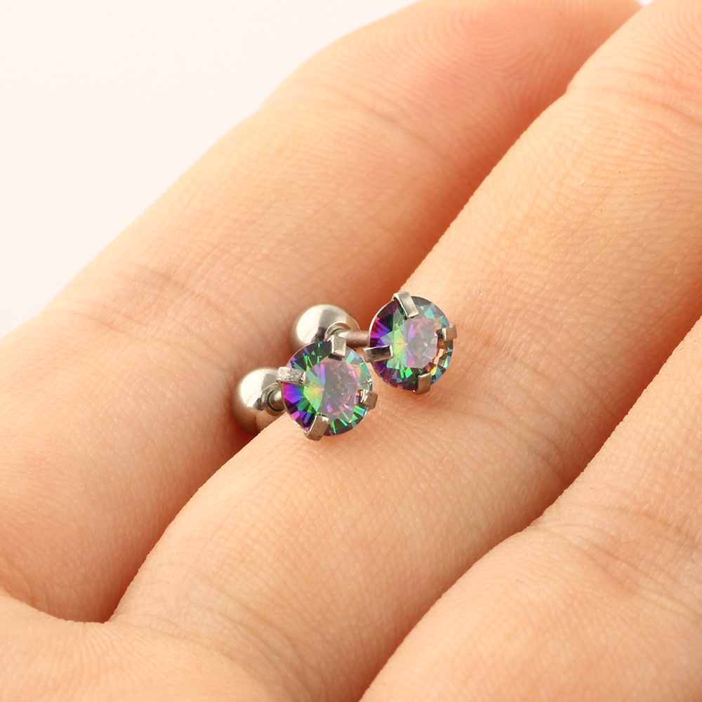 欧美5mm圆形锆石耳钉抓锆耳骨钉小耳饰不锈钢身体穿刺饰品