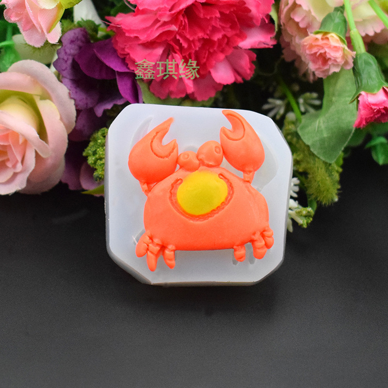 diy烘焙工具 小螃蟹造型翻糖巧克力车载香 蛋糕 饼干液态硅胶模具