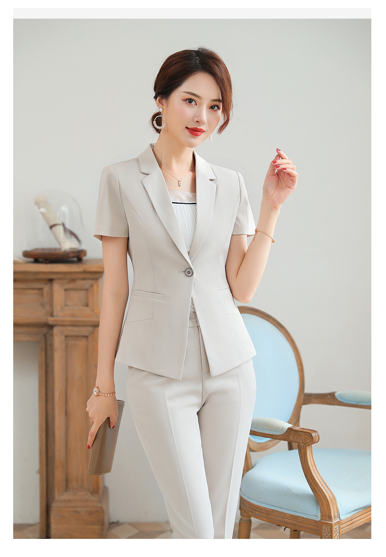 夏季职业装女2020新款时尚气质短袖西装业务纯色员修身工作服西服