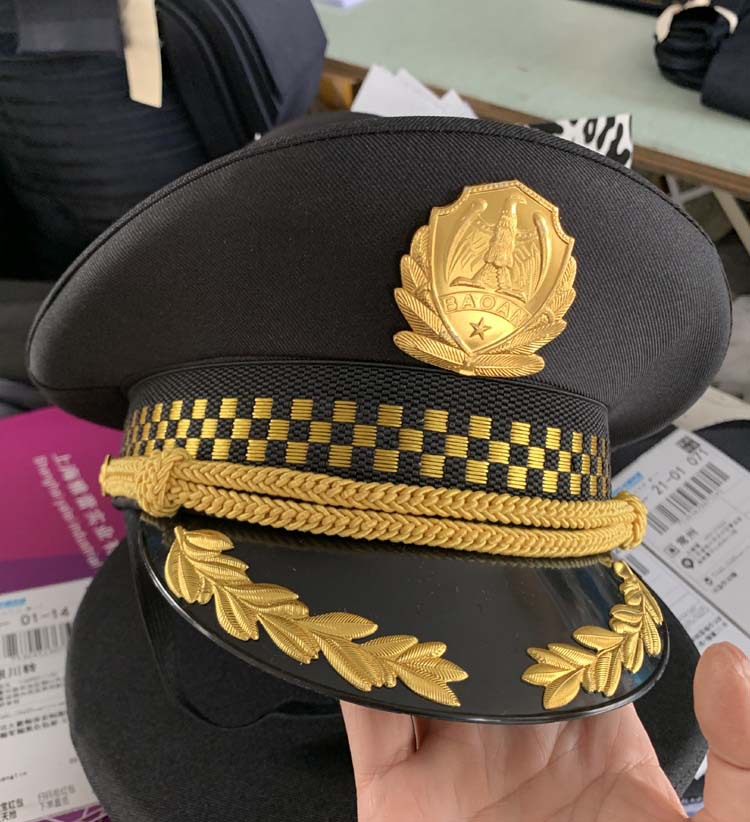 雅蕾帽厂现货金色银色麦穗帽沿保安大盖帽物业保安小区保安大檐帽