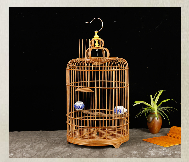 货源批发紫竹圆笼笼雕花鸟笼画眉八哥竹制大小号鸟笼子养鸟遛鸟笼