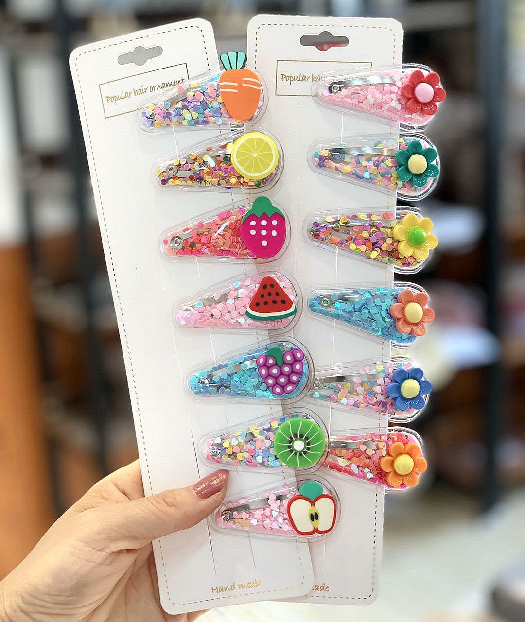 韩国新款彩色流沙透明儿童水果发夹pvc边夹宝宝bb侧边夹头饰品