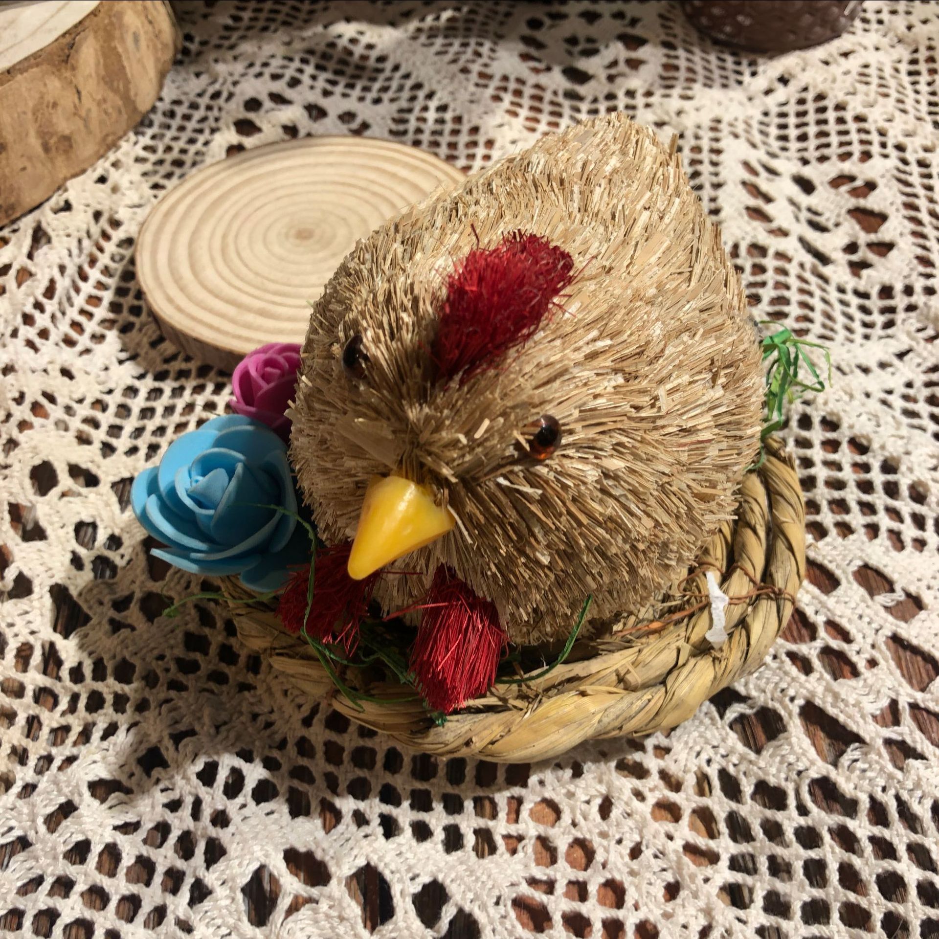 小母鸡草编动物甜品台酒店民宿幼儿园批发装饰儿童拍照道具农家乐