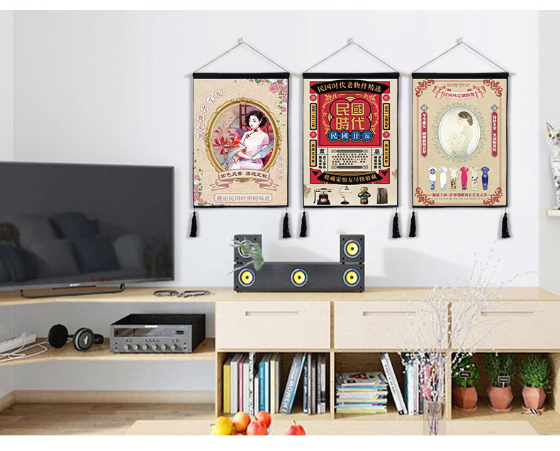 老上海民国风客厅装饰挂画挂布背景布电表箱遮挡布布艺挂画可定制