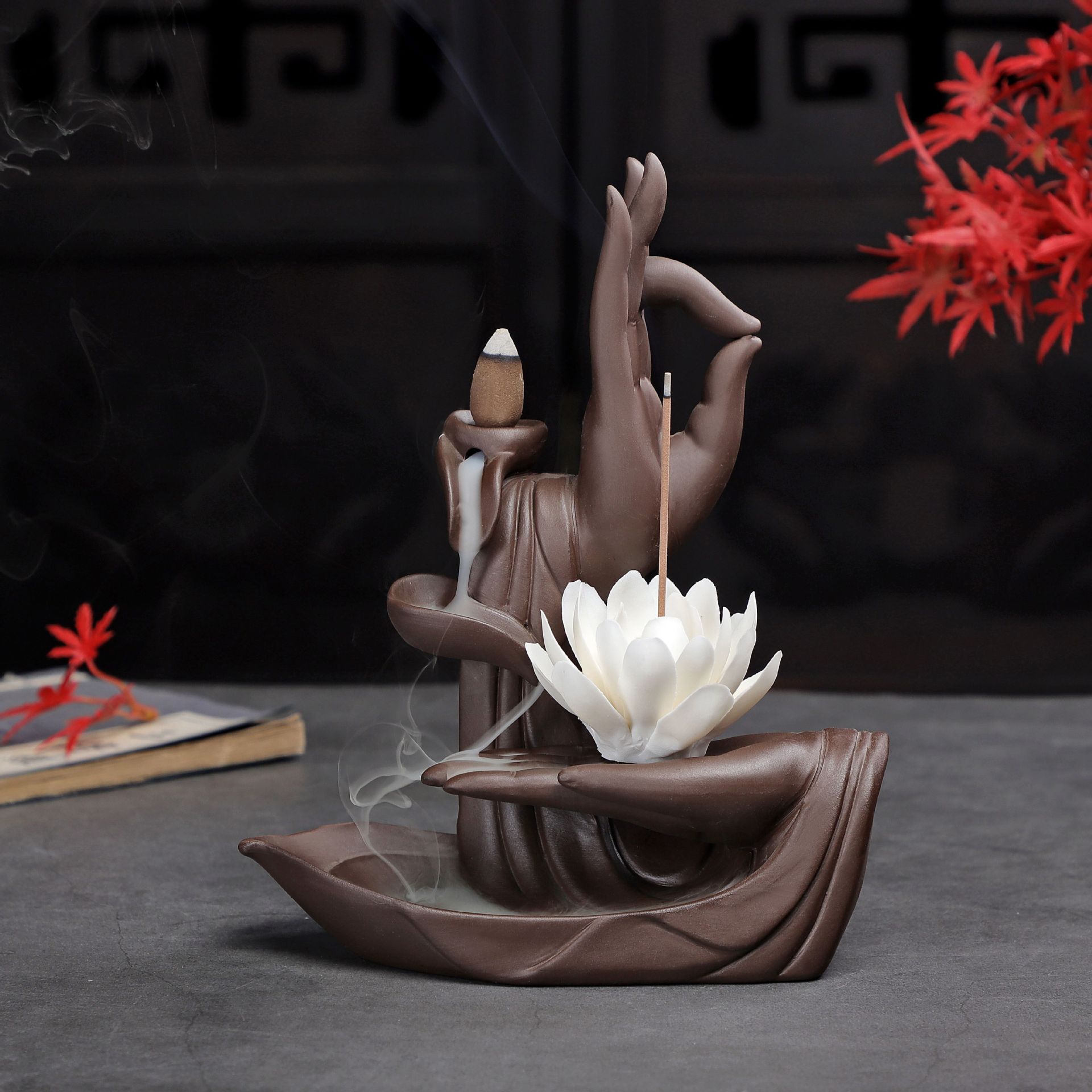 紫砂佛手倒流香炉檀香大号香熏炉禅意莲花无相家居摆件跨境批发