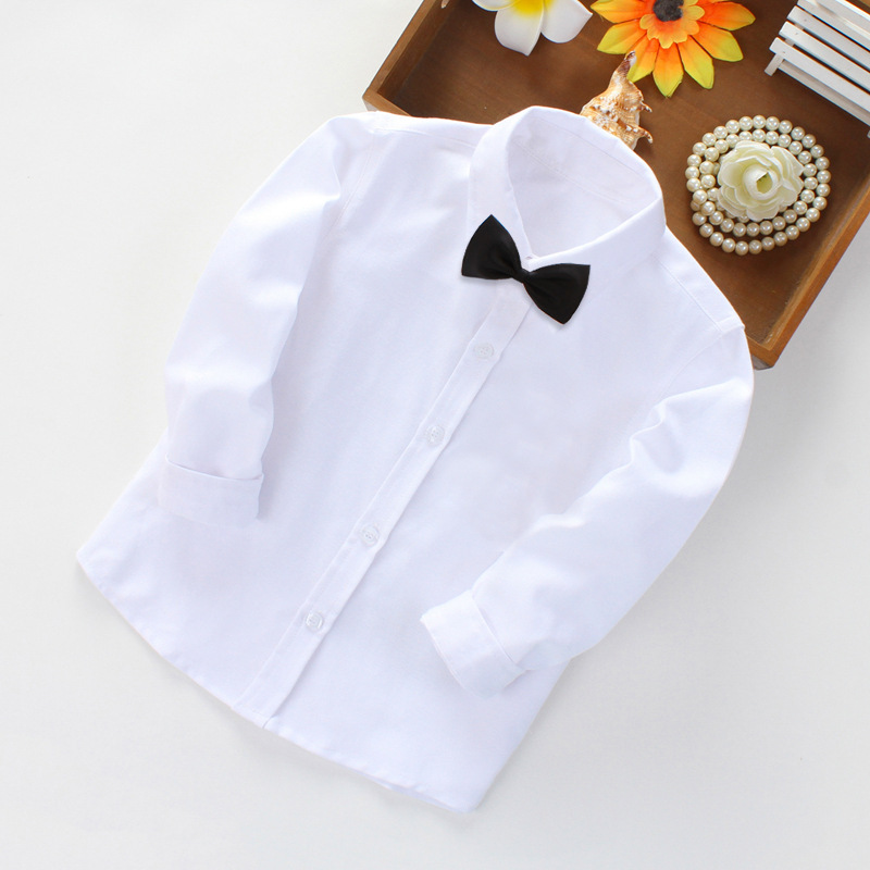 Boys' White Shirt Children's White Shirt White School Uniform Performance Wear Children White Shirt Spring and Autumn Long Sleeve