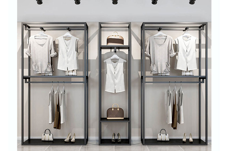 北欧落地服装架 服装店上墙货架陈列架 简约现代铁艺双层落地衣架