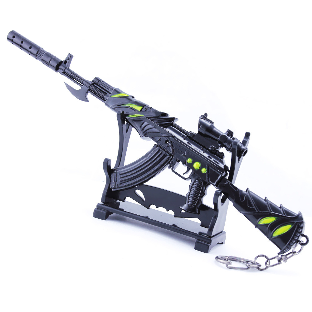 绝地大逃杀游戏周边 akm乌木金纹突击步枪钥匙扣挂件模型玩具