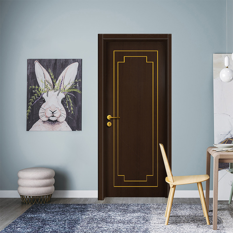 新中式铝合金金属线条复合实木生态门多层板中国风卧室门房间门