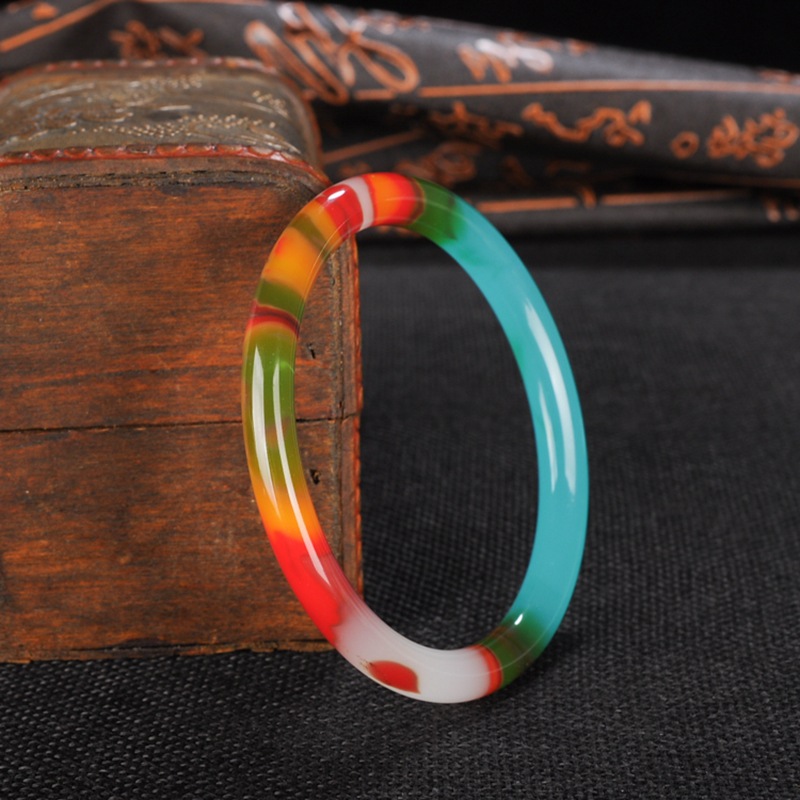 和田玉金丝玉彩玉手镯厂家直销七彩玉手镯玛瑙圆条红玛瑙镯子批发