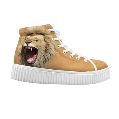 外贸凶猛狮子动物复古图案定制秋季 新款厚底女士松糕鞋一件代发