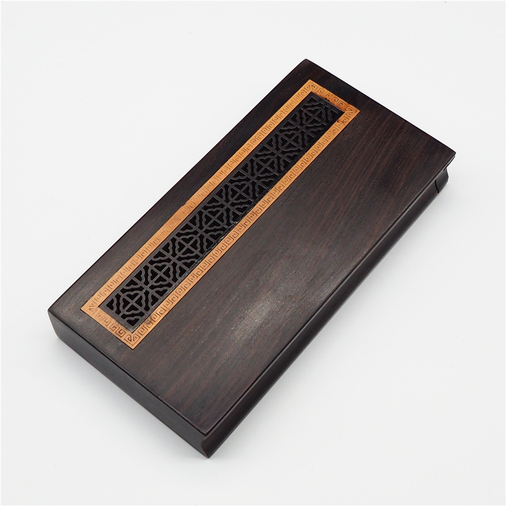 古风堂精品紫光檀木镶嵌黄杨木两用便捷香盒香炉布袋logo定制批发