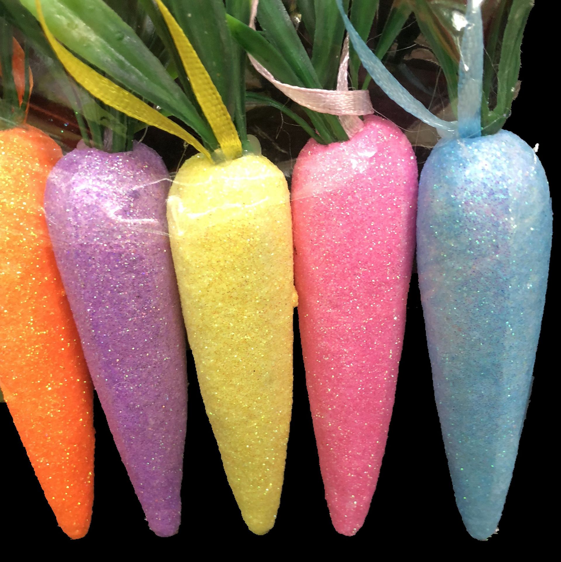 节日布置挂件 复活节装饰 泡沫亮金粉彩色胡萝卜