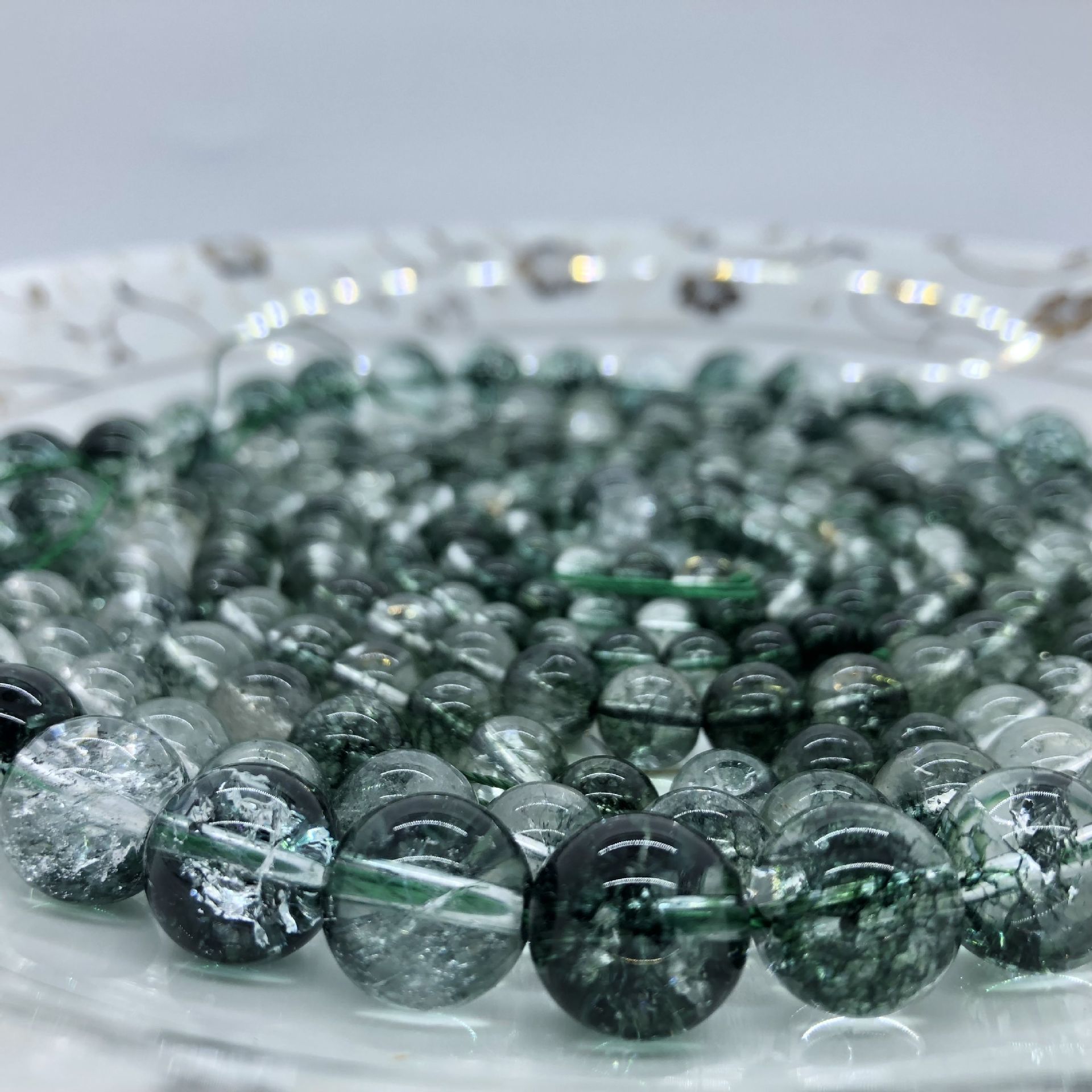 优化绿幽灵爆花晶圆散珠半成品 diy冰种水晶饰品串珠 厂家直销