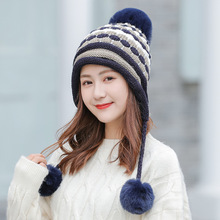 韩版新款女士冬季针织帽时尚毛球卷沿毛线帽子加厚保暖帽一件代发