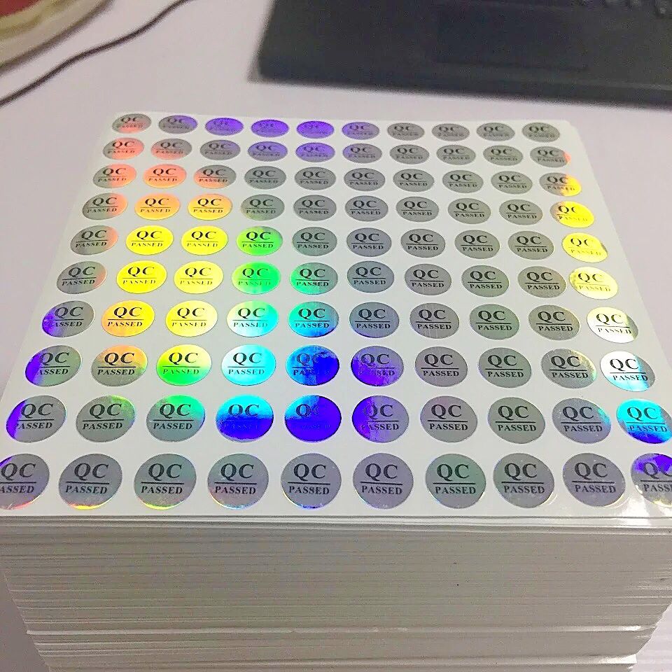 现货10mm圆 镭射银qc.passed防水反光不干胶标签合格证质检验贴纸