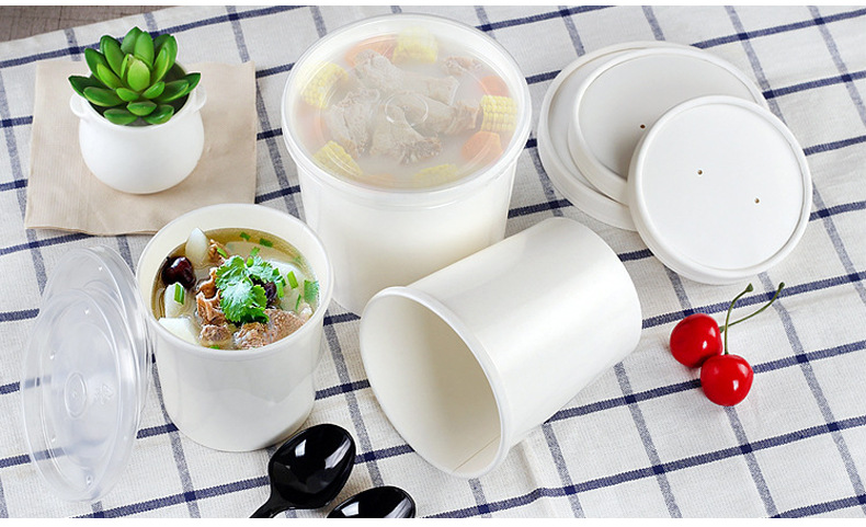 吃米 牛皮纸汤桶加厚外卖打包粥碗圆形汤杯粥桶牛皮纸碗定做logo