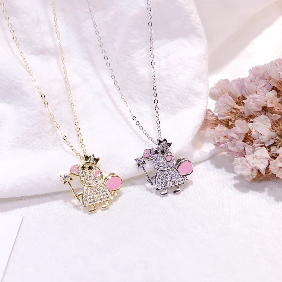 Entire Sterling Silver Necklace Female Qixi Recommended S925 Silver Fresh Magic Stick Pig Inlaid Zirconium Necklace Zhengsheng Fu