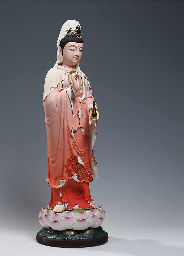 【上美】陶瓷26吋立全莲观音菩萨像彩绘佛像工艺品摆件精工彩站像