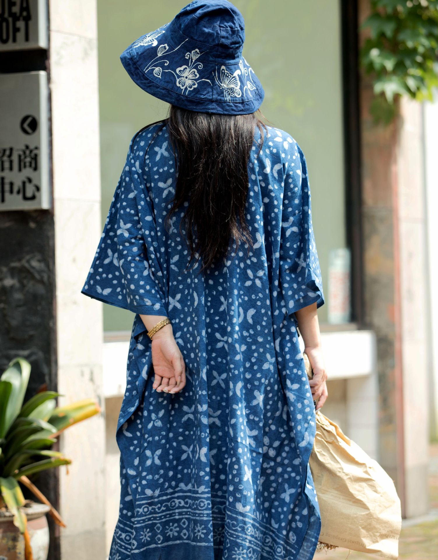 蜡染衣服棉质连衣裙手工植物染色扎染裙子衣服复古民族风袍子