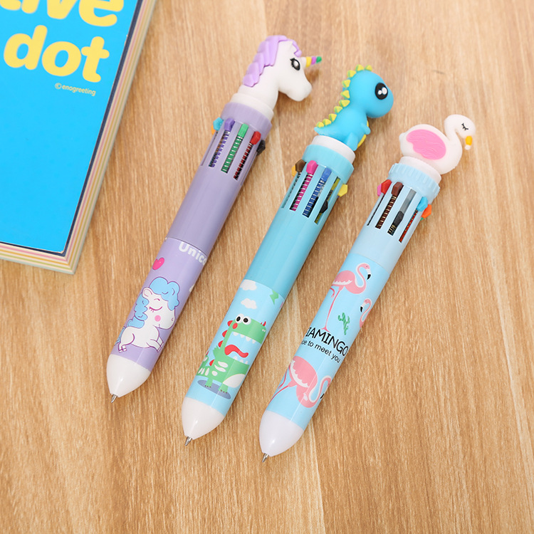 Creative Stationery Ten-Color Ballpoint Pen Cartoon Student Color Graffiti Pen Girl Heart Multi-Color Retractable Ballpoint Pen Wholesale