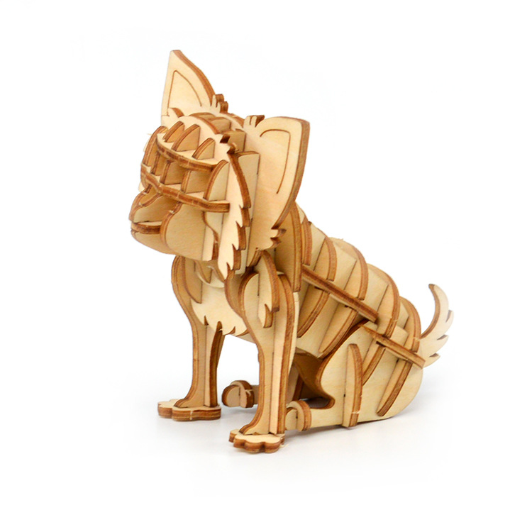 新款儿童益智早教3d立体木质拼图动物diy拼装模型玩具魔鬼鱼地摊