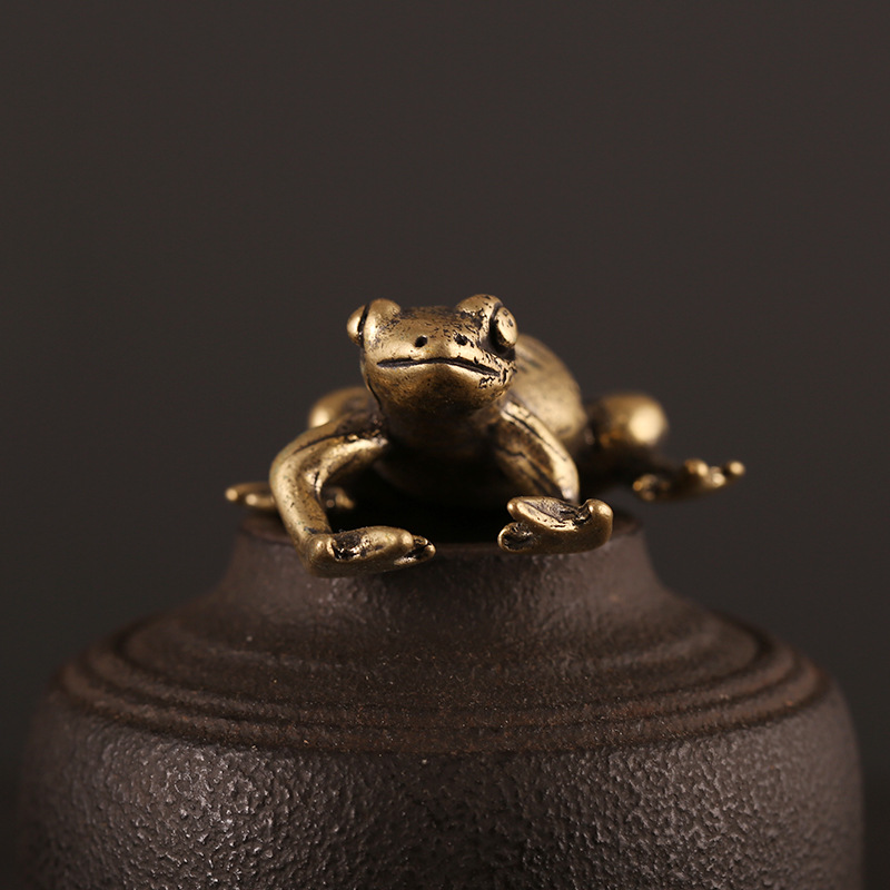 地摊货源手工制作纯铜青蛙手把件茶宠黄铜迷你青蛙汽车装饰小摆件