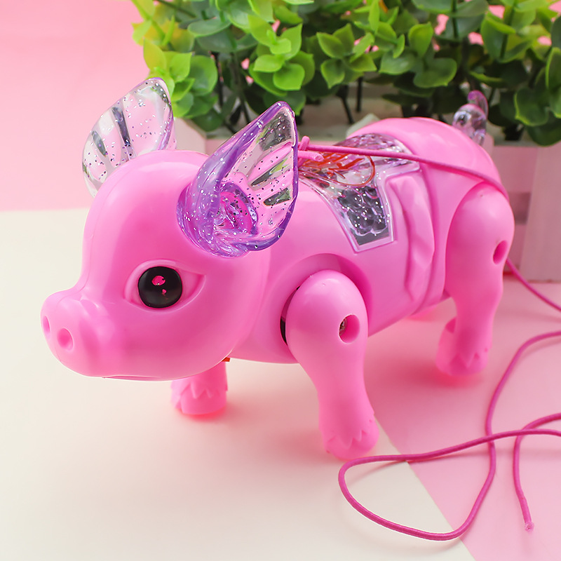 Yingbo Genuine Electric Music Leash Pig TikTok Hot Sale Popular Luminous Leash Walking Pig Toy Pig Eight Rings