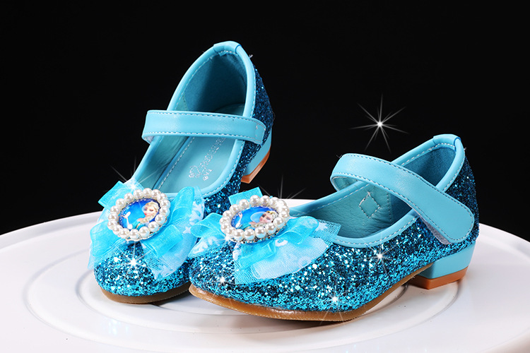 新款女童公主鞋安娜爱莎水晶鞋品牌钢琴表演鞋frozen kids shoes