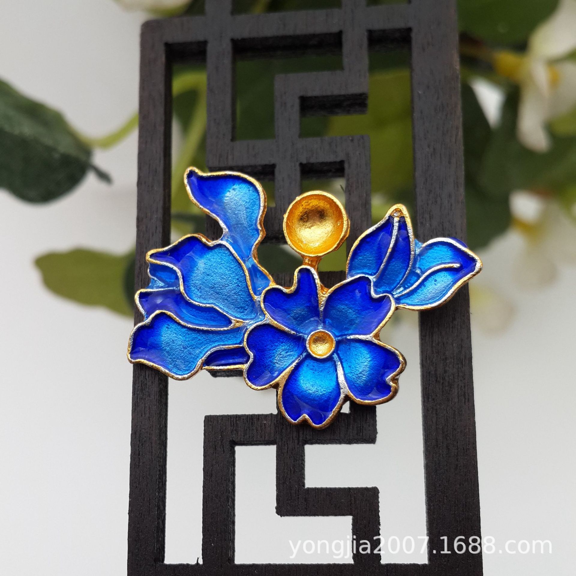 景泰蓝饰品配件 花 合金滴油头饰发簪配件 汉服凤冠烧蓝 diy定制