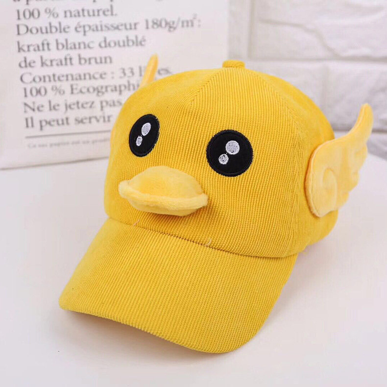 秋冬灯芯绒可爱卡通鸭子儿童棒球帽会叫的帽子幼儿园小朋友鸭舌帽