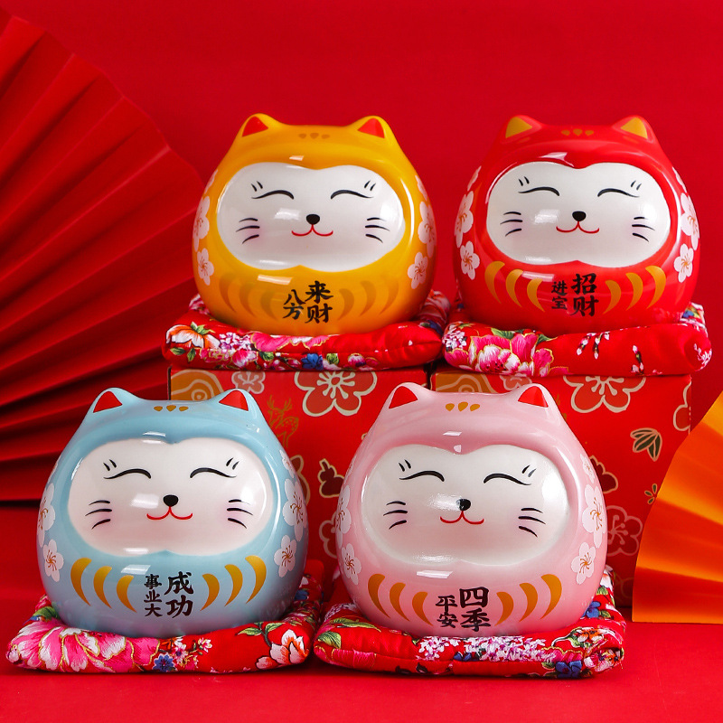 日系桃心招财猫存钱罐陶瓷摆件节日礼品开业储蓄罐鼠年吉祥物