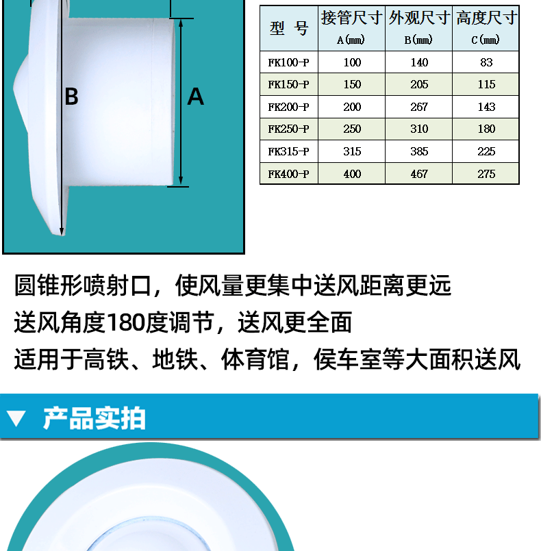 球形出风口新风口喷口可调节 塑胶abs射流机场车站中央空调喷射口
