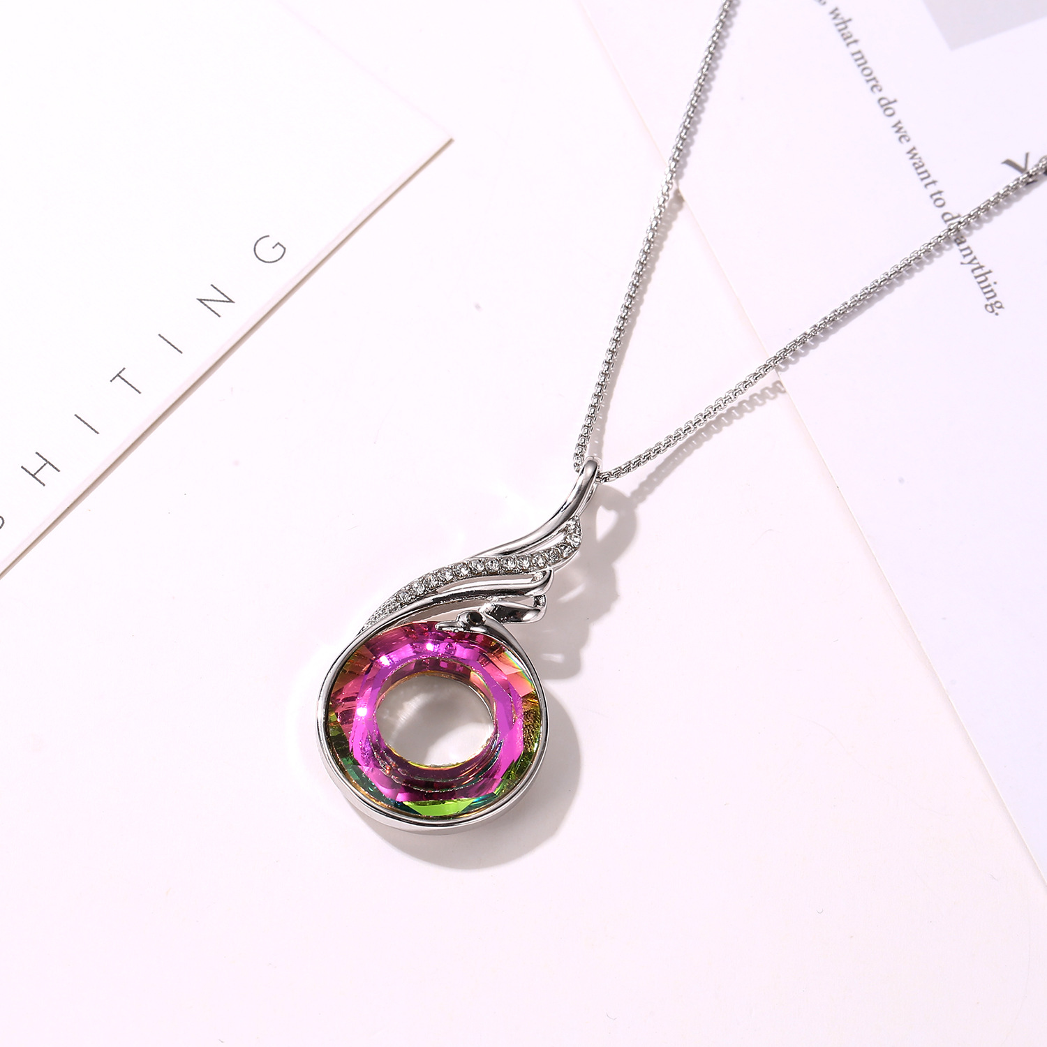 新款民族风孔雀吊坠锁骨链女士玻璃圆环项链颈链跨境电商饰品批发