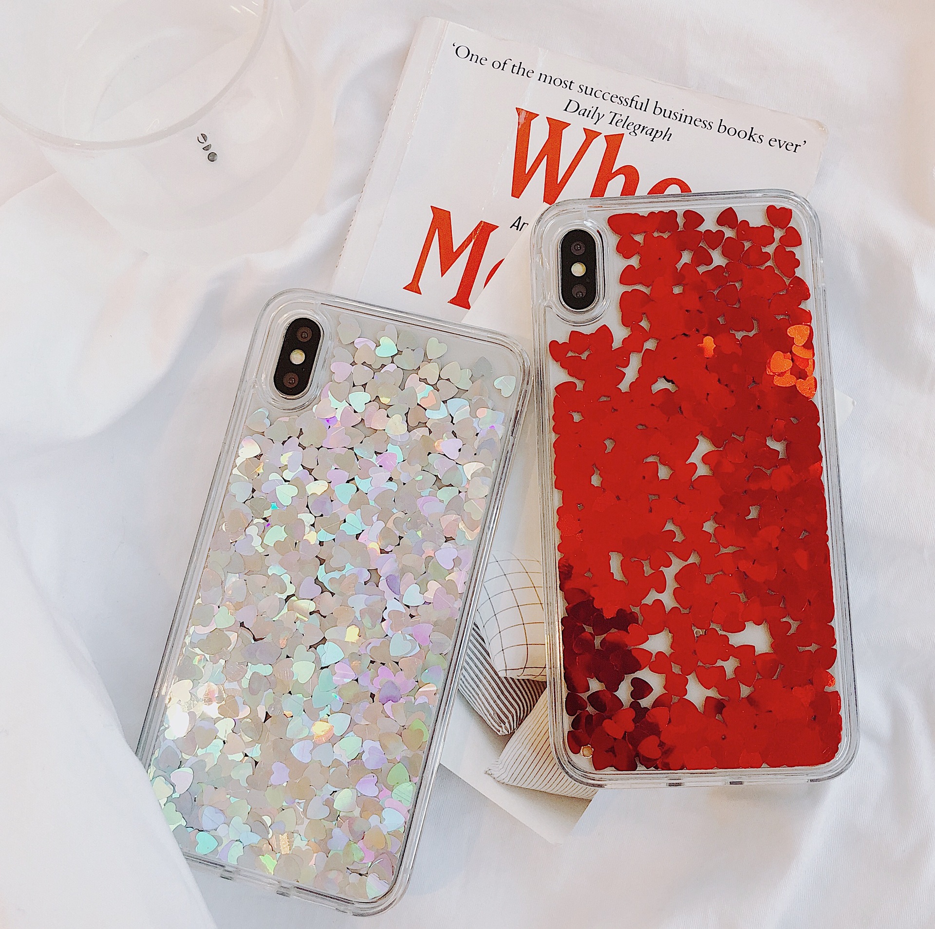 新款iphonexsmax流沙壳适用苹果6/7/8大爱心闪粉亮片流沙x9手机壳