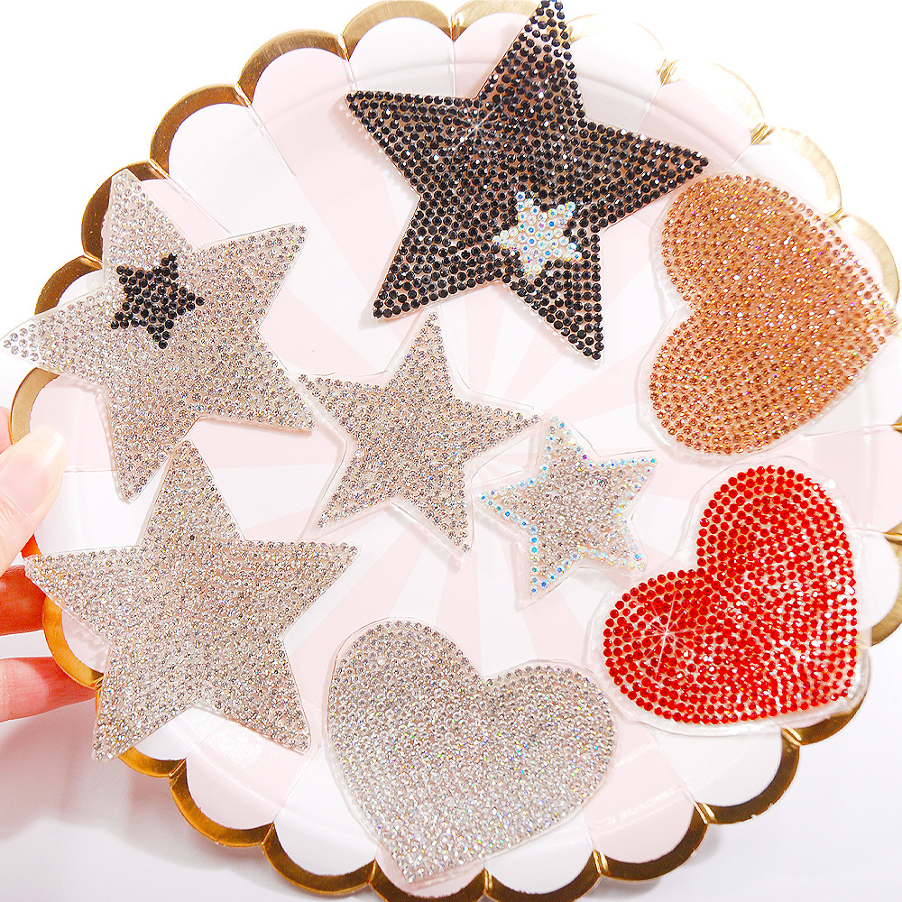 速卖通爆款 热修复水钻 五角星 爱心形状 diy服装装饰 补丁贴花