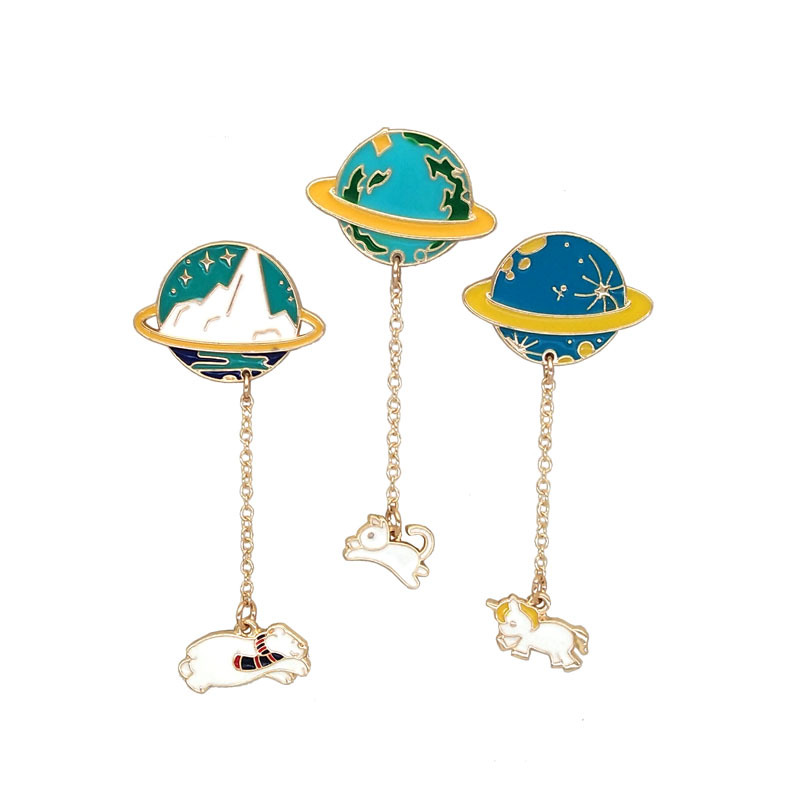 星球链条装饰胸针女可爱卡通学生包包胸花饰品配饰胸章珐琅釉徽章