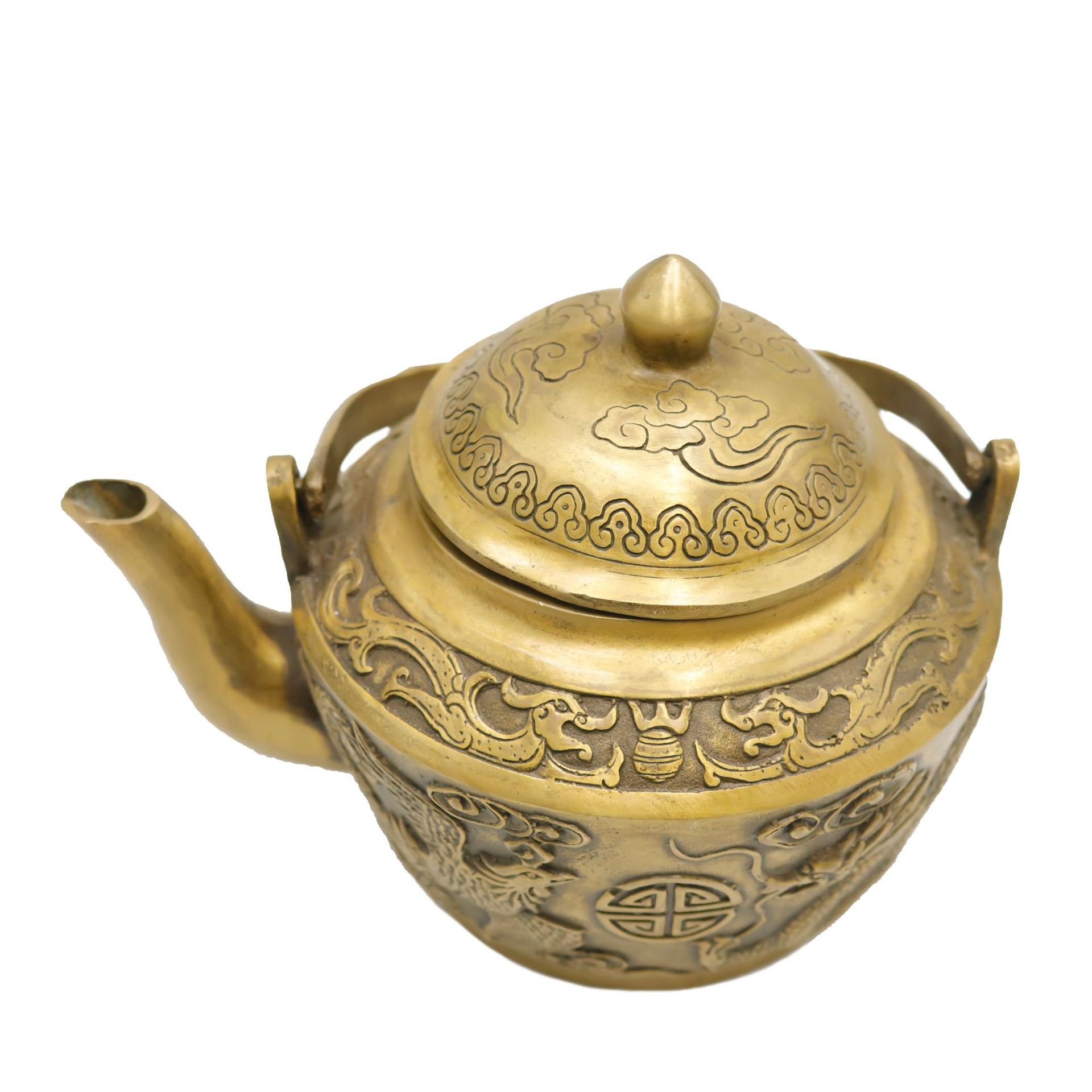 铜壶黄铜龙凤呈祥酒壶茶壶乾隆年制古玩收藏做旧杂项铜器工艺品