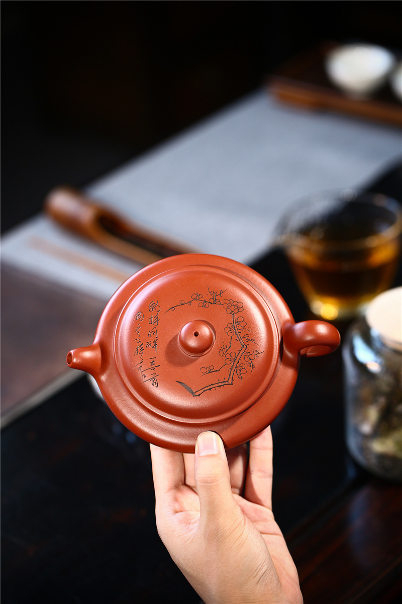 宜兴特价大红袍全手工紫砂壶 200毫升扁鼓茶壶手绘功夫茶具可代销